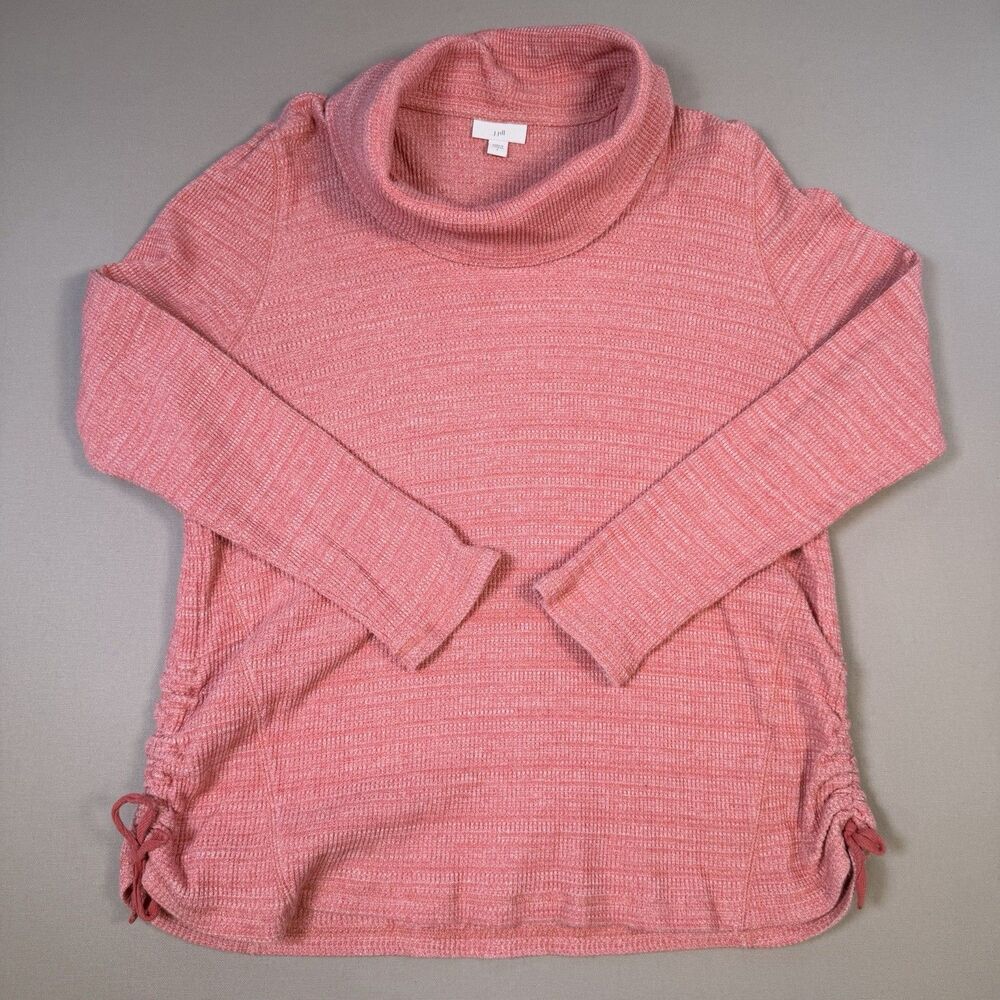 J Jill Turtleneck Tunic Top Large Solid Coral Long Sleeve Stretch Scrunch Sides